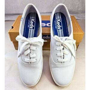 Keds Champion White Leather Sneakers Women's Classic Lace Up Size 7.5